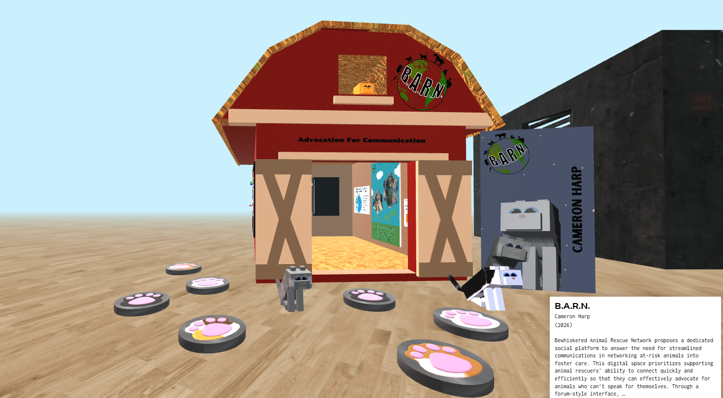 3D models of the barn and exhibition space